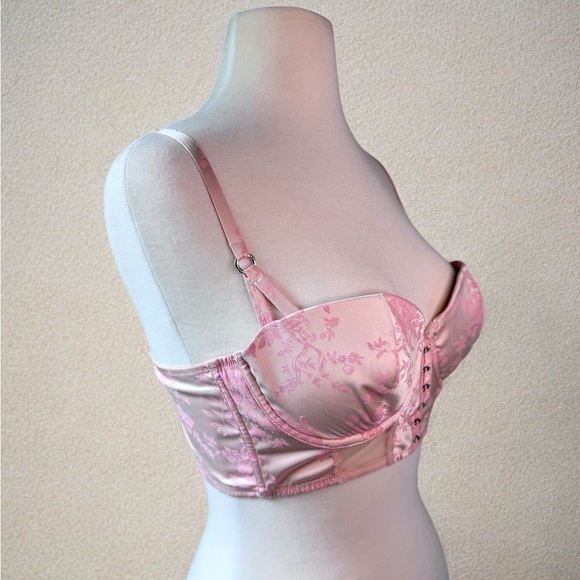 Victoria's Secret Pink Satin Floral Bustier|Corset Top Size 36C - Picture 2 of 5